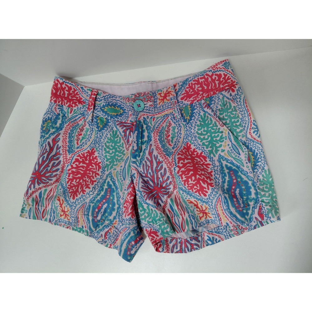 Lilly Pulitzer Callahan Shorts Size 00 Pink Blue Coral Seashell Paisley Cotton